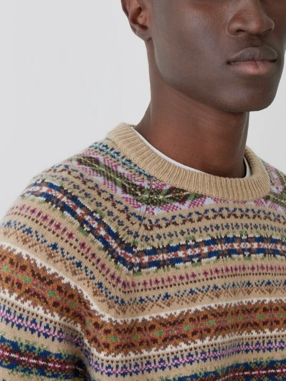J. Crew Men's Fair Isle Lambswool Blend Crewneck Sweater Heather Sand, Sz L